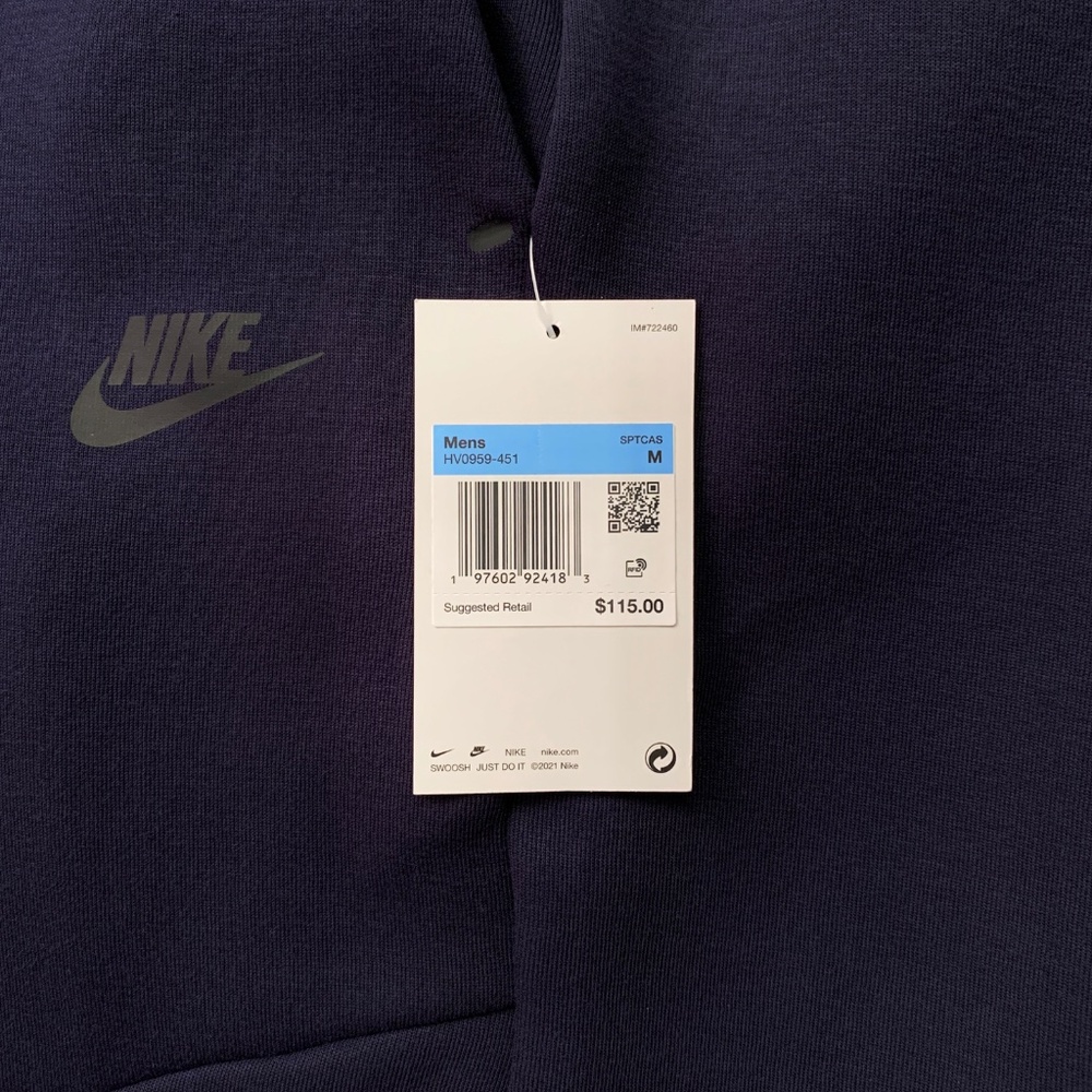 NIKE Tech Cotton Fleece Joggers – Men’s Sweatpants – MEDIUM – Navy Blue – NWT - Picture 7 of 10